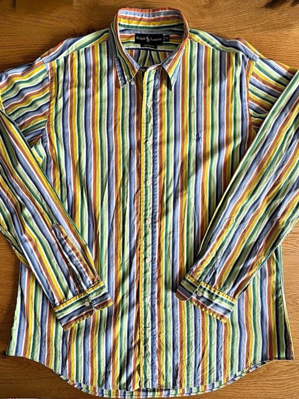 VTG Ralph Lauren Mens XL Colorful Stripe Long Sleeve Button Shirt Hong Kong⁠